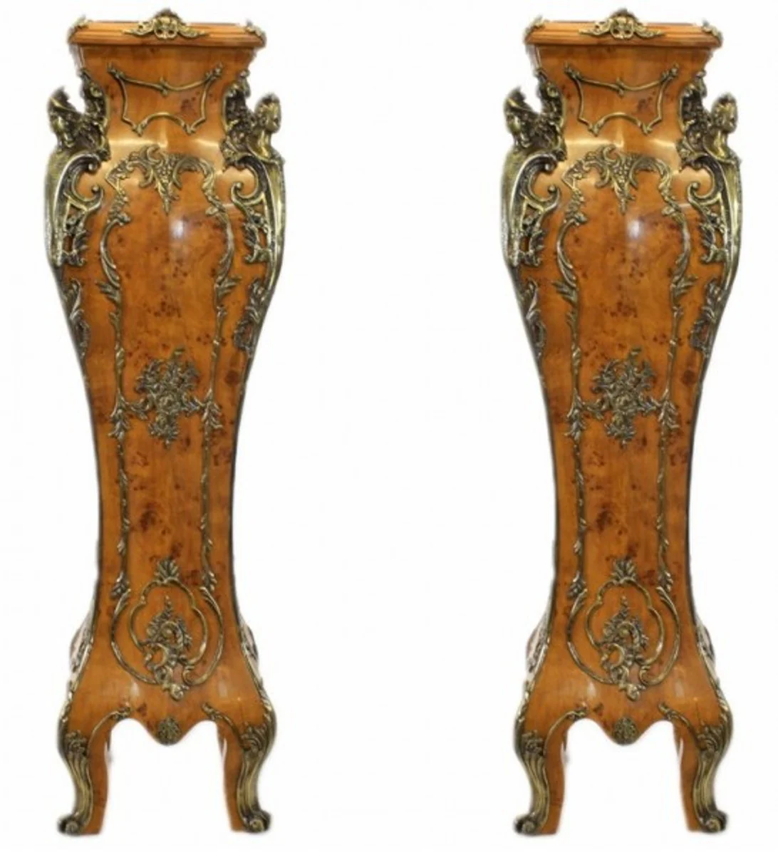Casa Padrino luxury baroque columns Set birdseye maple / brass (2 pcs) H 160 cm x W 40 x L 40 cm