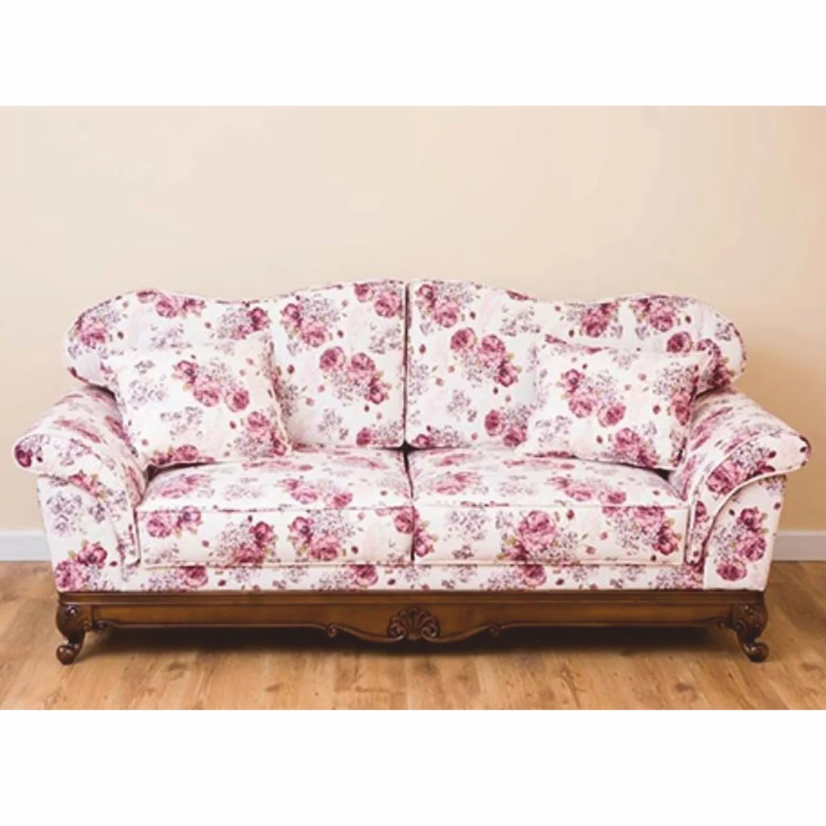 Casa Padrino sof¨¢ barroco de lujo blanco / rosa / marr¨®n 210 cm - Muebles de sal¨®n barrocos