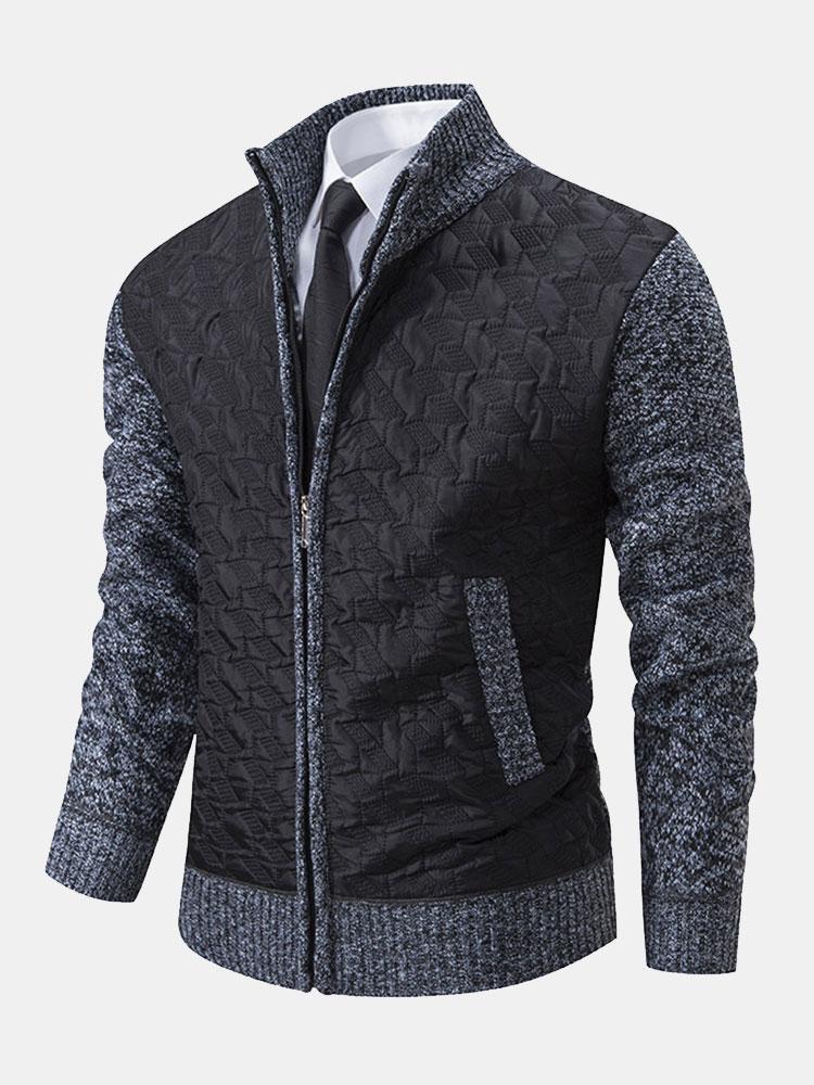 Quilted Jacquard Zip Up Sweater