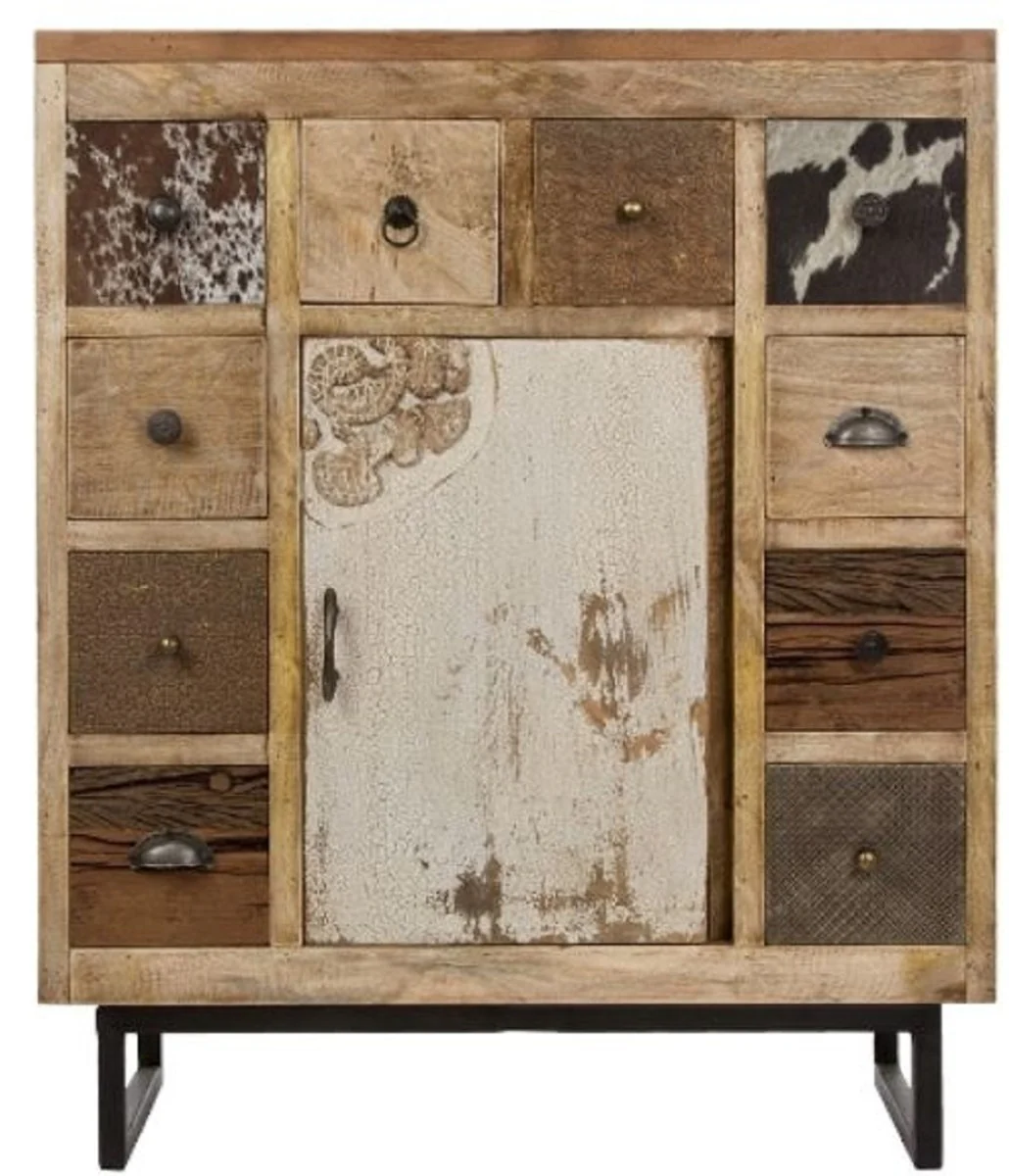 Casa Padrino aparador de estilo campestre con puerta y 10 cajones natural / multicolor 85 x 32 x H. 103 cm - Muebles de Sal¨®n de Estilo Campestre