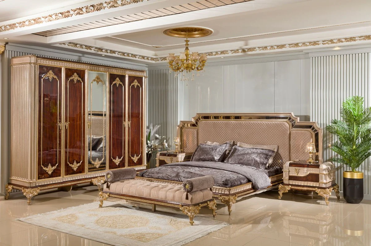 Casa Padrino armario de dormitorio barroco de lujo con 5 puertas marr¨®n oscuro / gris / oro - Muebles barrocos