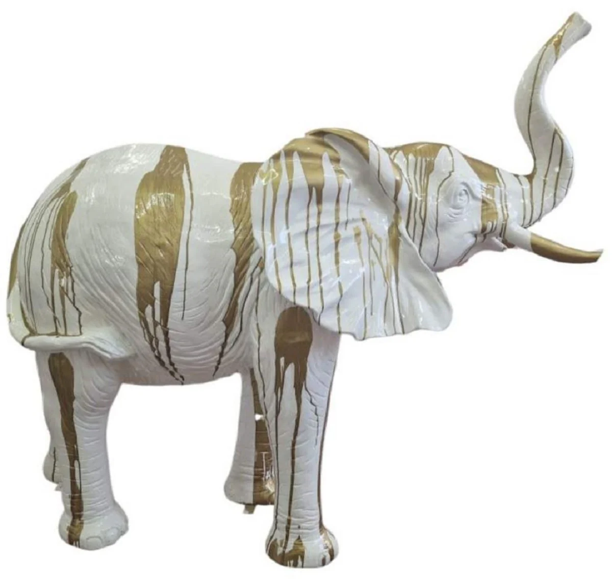 Casa Padrino escultura decorativa de lujo elefante blanco / oro 160 x 66 x A. 160 cm - Figura decorativa grande - Escultura decorativa XXL - Esculturas y figuras decorativas XXL de lujo
