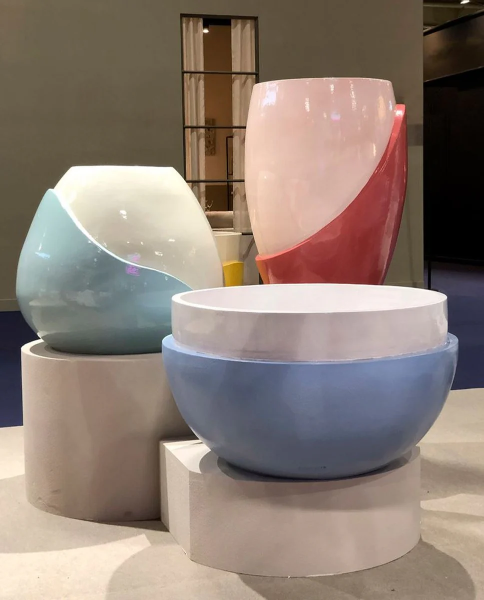 Casa Padrino maceta de cer¨¢mica de lujo azul claro / blanco ? 75 x A. 45 cm - Decoraci¨®n de jard¨ªn