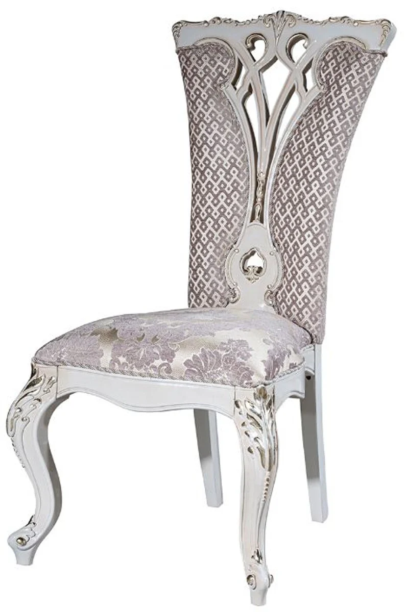 Casa Padrino conjunto de comedor barroco de lujo p¨²rpura / beige / blanco / oro - 1 Mesa de Comedor Ovalada y 6 Sillas de Comedor con Patr¨®n elegante - Muebles de comedor barrocos - Noble y Magn¨ªfico