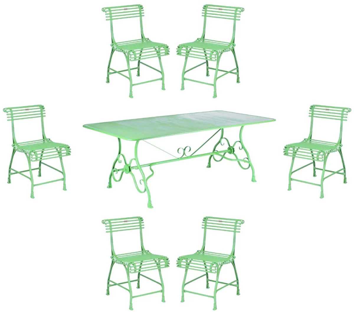 Casa Padrino conjunto de muebles de jard¨ªn Art Nouveau verde - 1 Mesa de Hierro Forjado y 6 Sillas de Hierro Forjado - Muebles de jard¨ªn nost¨¢lgicos - Muebles de Jard¨ªn Barrocos y Art Nouveau