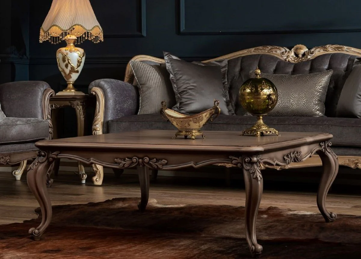 Casa Padrino mesa de centro barroco de lujo marr¨®n - Mesa de sal¨®n de madera maciza hecha a mano - Muebles de sal¨®n barrocos