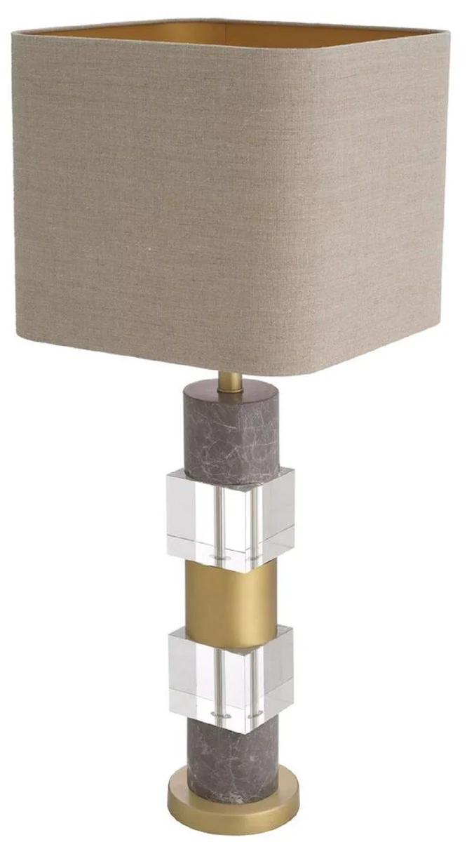 Casa Padrino lámpara de mesa de lujo latón antiguo / gris / beige 35 x 35 x A. 87 cm - Lámpara de escritorio con mármol y cristal - Calidad de Lujo