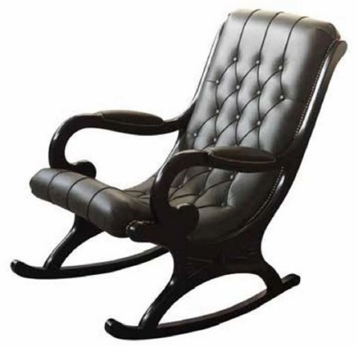 Casa Padrino mecedora Art Nouveau de lujo negro - Mecedora de cuero artificial hecha a mano con reposabrazos - Muebles de Oficina y Sala de Estar Art Nouveau - Calidad de Lujo - Hecho en Italia