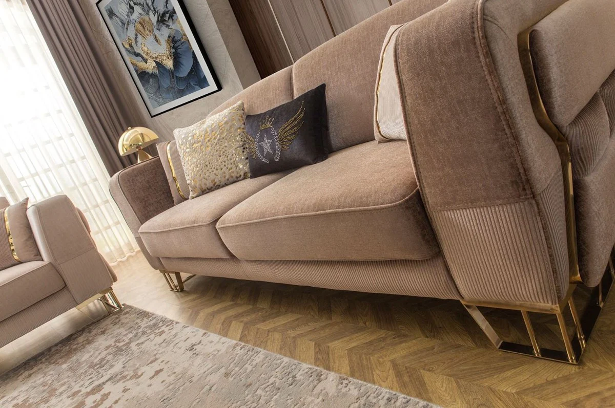 Casa Padrino sof¨¢ de lujo marr¨®n / oro 230 x 90 x A. 77 cm - Sof¨¢ de sal¨®n - Sof¨¢ de hotel - Muebles de sal¨®n - Muebles de hotel - Muebles de lujo - Interiores de sal¨®n - Interiores de lujo