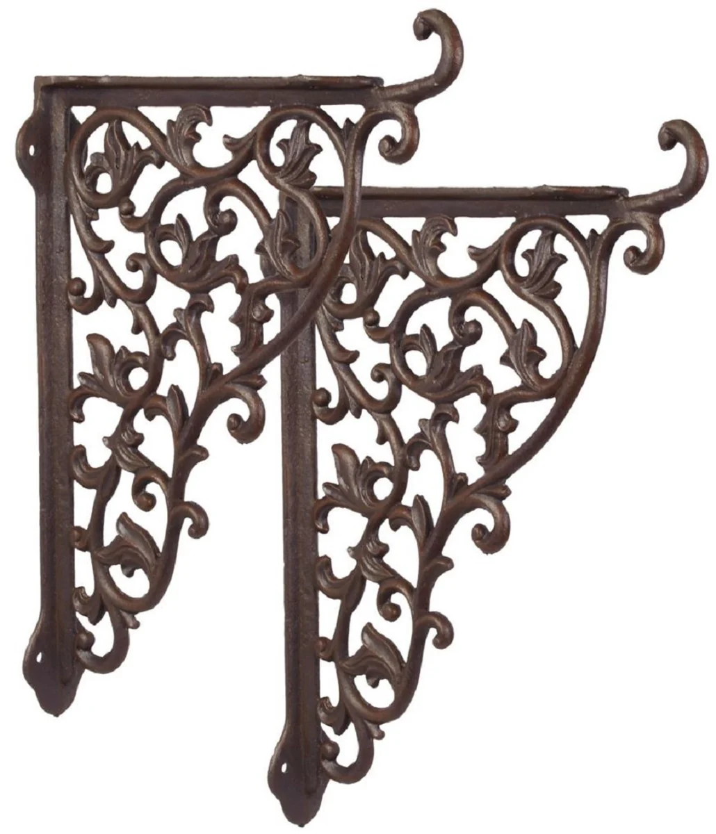 Casa Padrino Conjunto de Soporte de Pared Art Nouveau de Hierro Fundido Marrón H. 37 cm - Decoración de Pared Barroco y Art Nouveau