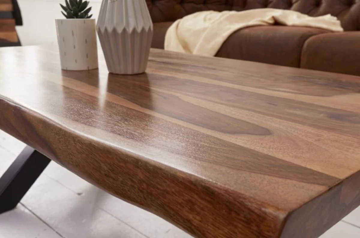 Casa Padrino mesa de centro de madera maciza con patas de metal marr¨®n / negro 110 x 60 x A. 40 cm - Mesa de sal¨®n rectangular en un aspecto industrial - Muebles de sal¨®n