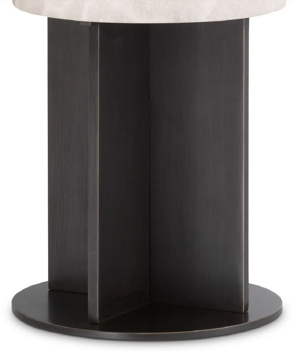 Casa Padrino lámpara de mesa de lujo bronce / alabastro Ø 14 x A. 47 cm - Lámpara de mesa moderna con pantalla redonda de alabastro - Luces de Lujo