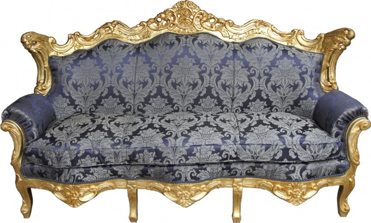 Casa Padrino Baroque sofa Master Royal Blue Pattern / Gold - living room couch furniture Lounge