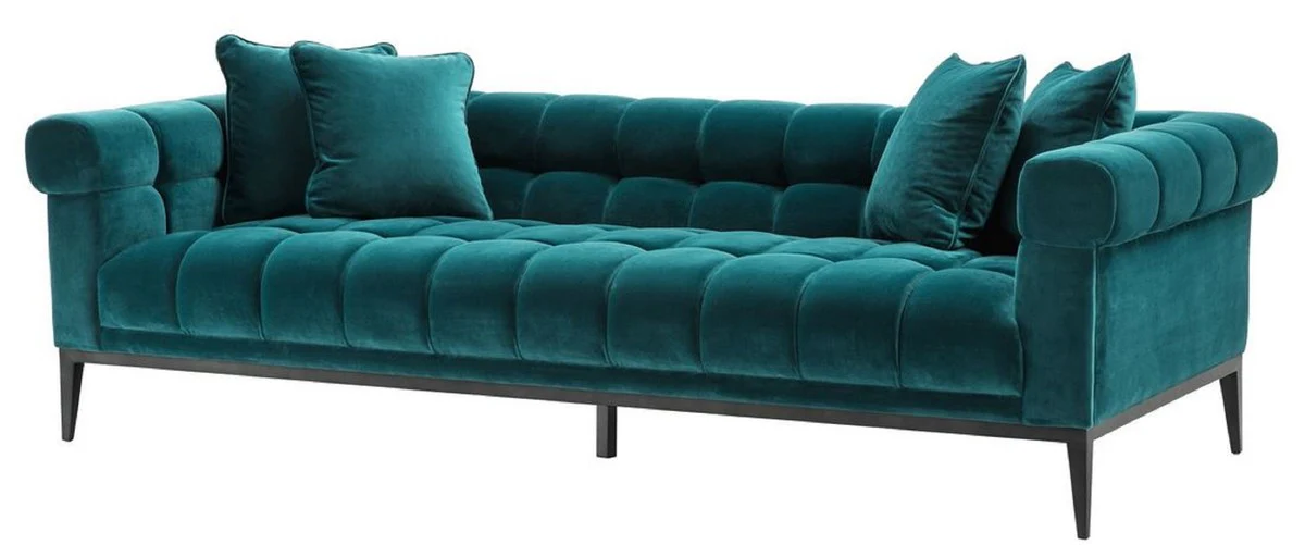 Casa Padrino Sof¨¢ de Lujo de Terciopelo Verde Mar / Negro 240 x 98 x H. 69 cm - Sof¨¢ de Sal¨®n con 4 Almohadas - Muebles de Sal¨®n - Muebles de Lujo