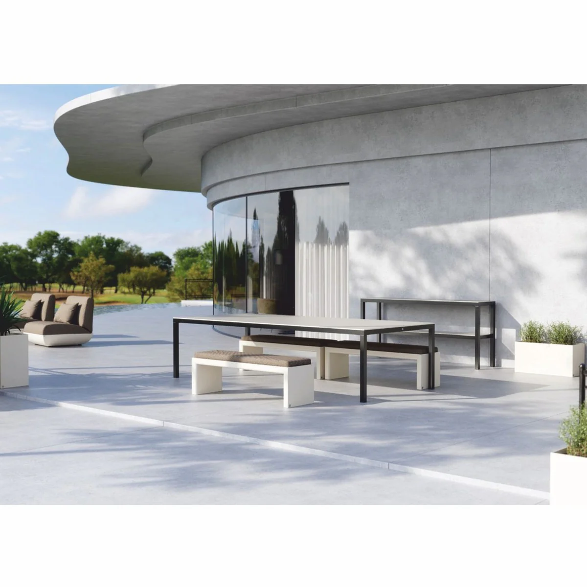 Casa Padrino banco de jard¨ªn de lujo gris oscuro / blanco mate 100 cm - Banco para exterior