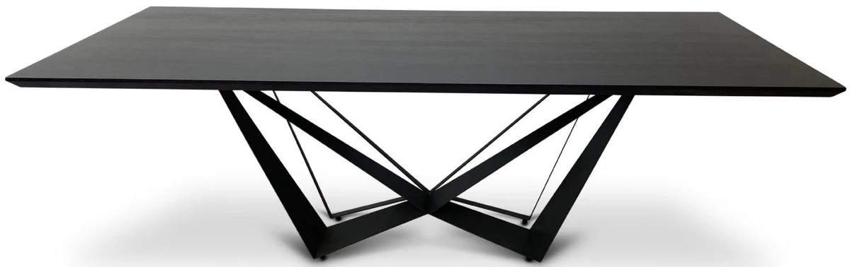 Casa Padrino mesa de comedor de lujo negro 240 x 120 x H. 76 cm - mesa de cocina rectangular con tablero de chapa de roble - muebles de comedor de lujo