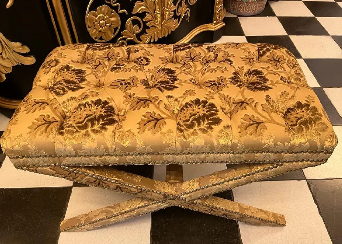 Casa Padrino taburete barroco oro - Taburete de estilo antiguo hecho a mano con patr¨®n elegante - Taburete cruzado de estilo barroco - Muebles de sal¨®n en estilo barroco - Muebles barrocos