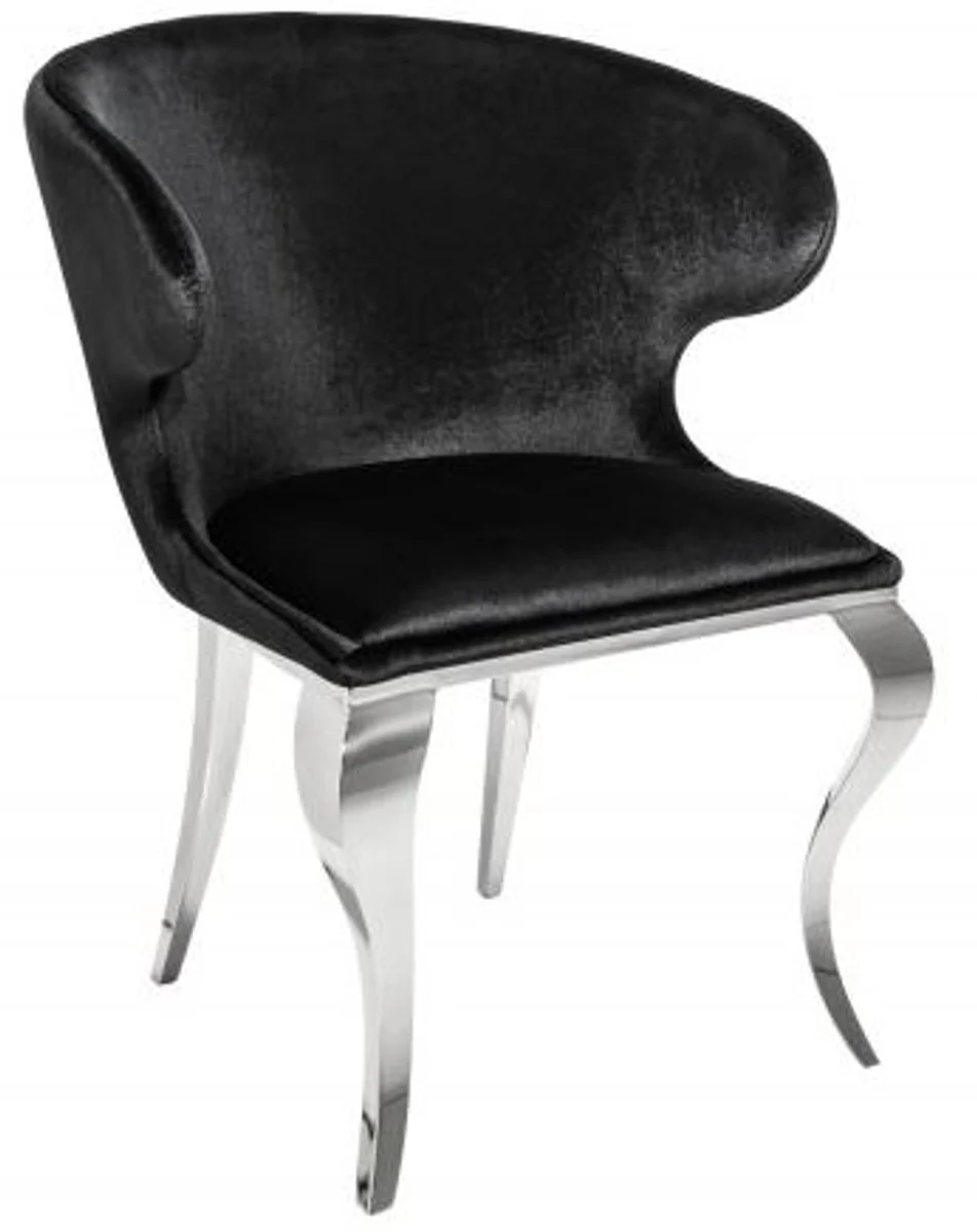 Silla de comedor de dise?o Casa Padrino plateada / negra 61 x 60 x H.79 cm - Muebles de comedor