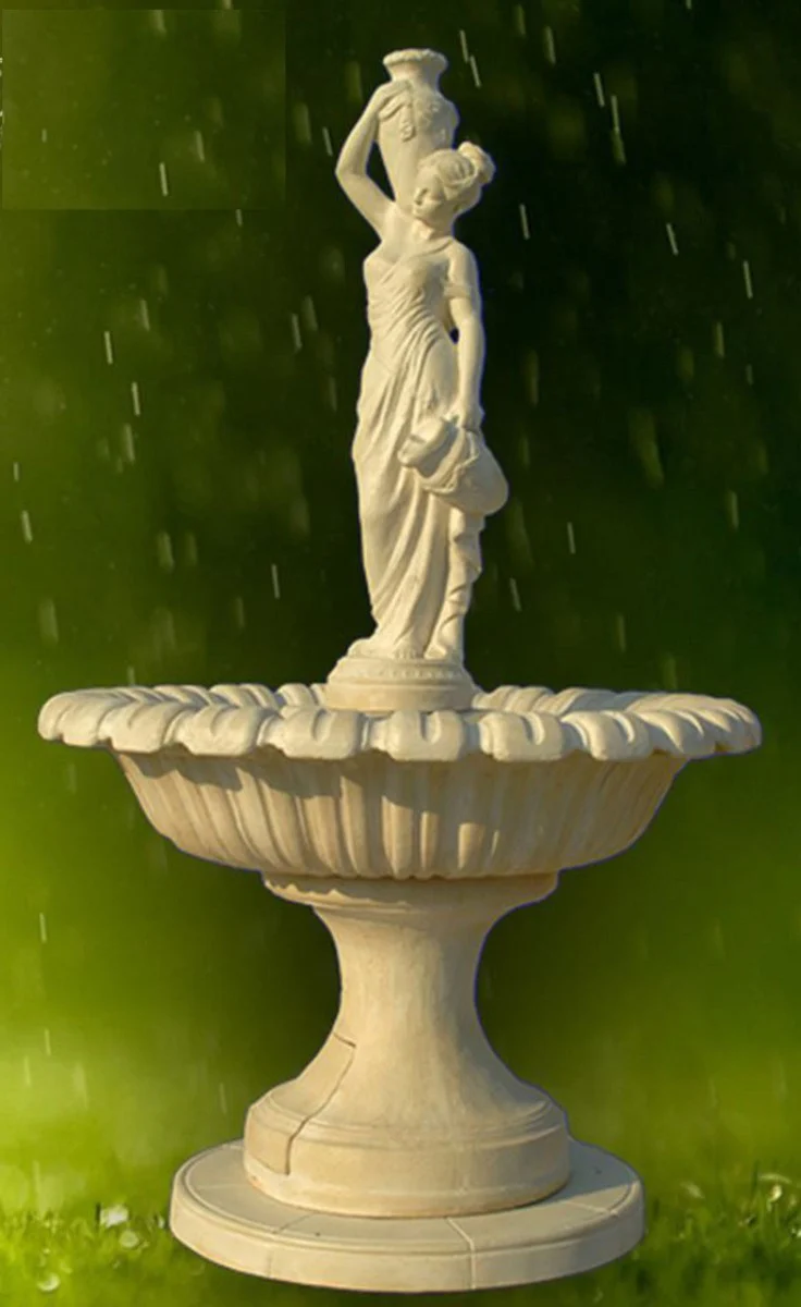 Casa Padrino fuente Art Nouveau señora con jarras gris Ø 153 x A. 251 cm - Magnífica fuente de jardín - Fuente de decoración de jardín - Accesorios de Decoración de Jardín Barroco y Art Nouveau