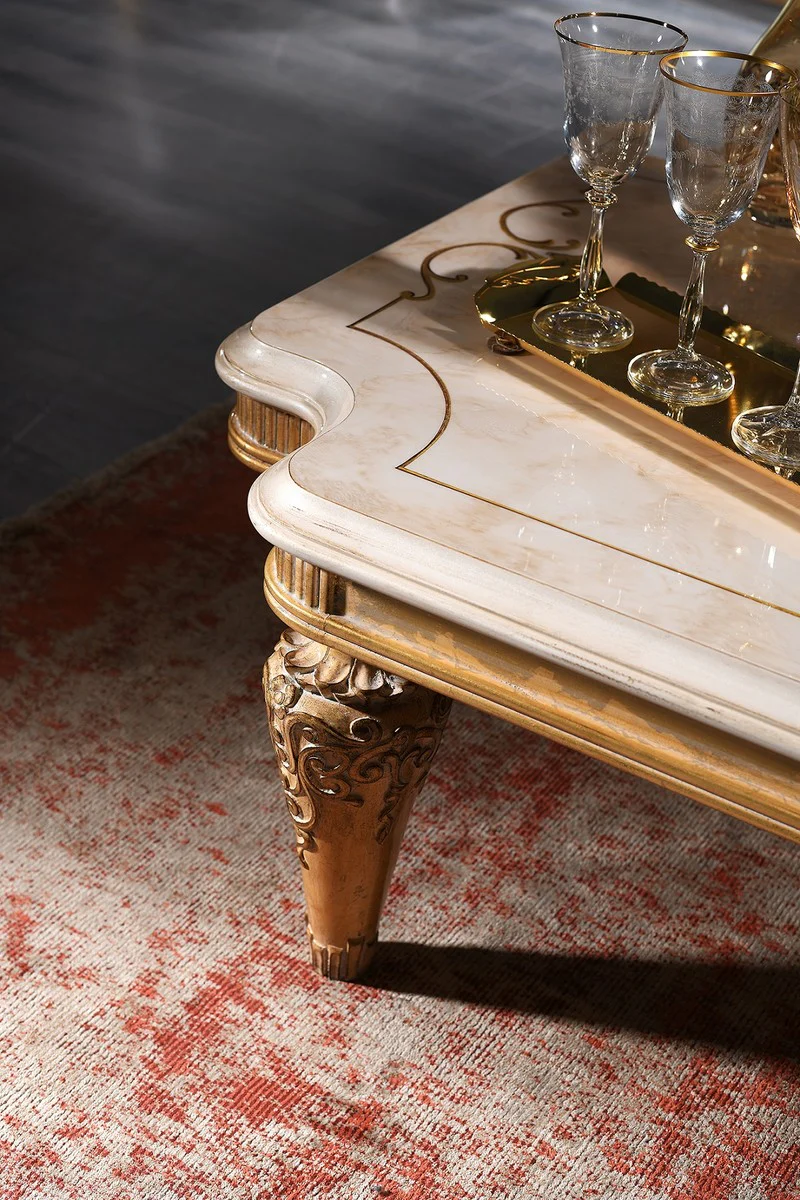 Casa Padrino mesa de sal¨®n barroco de lujo blanco / oro 140 x 90 x H. 42 cm - Mesa de Centro Barroco