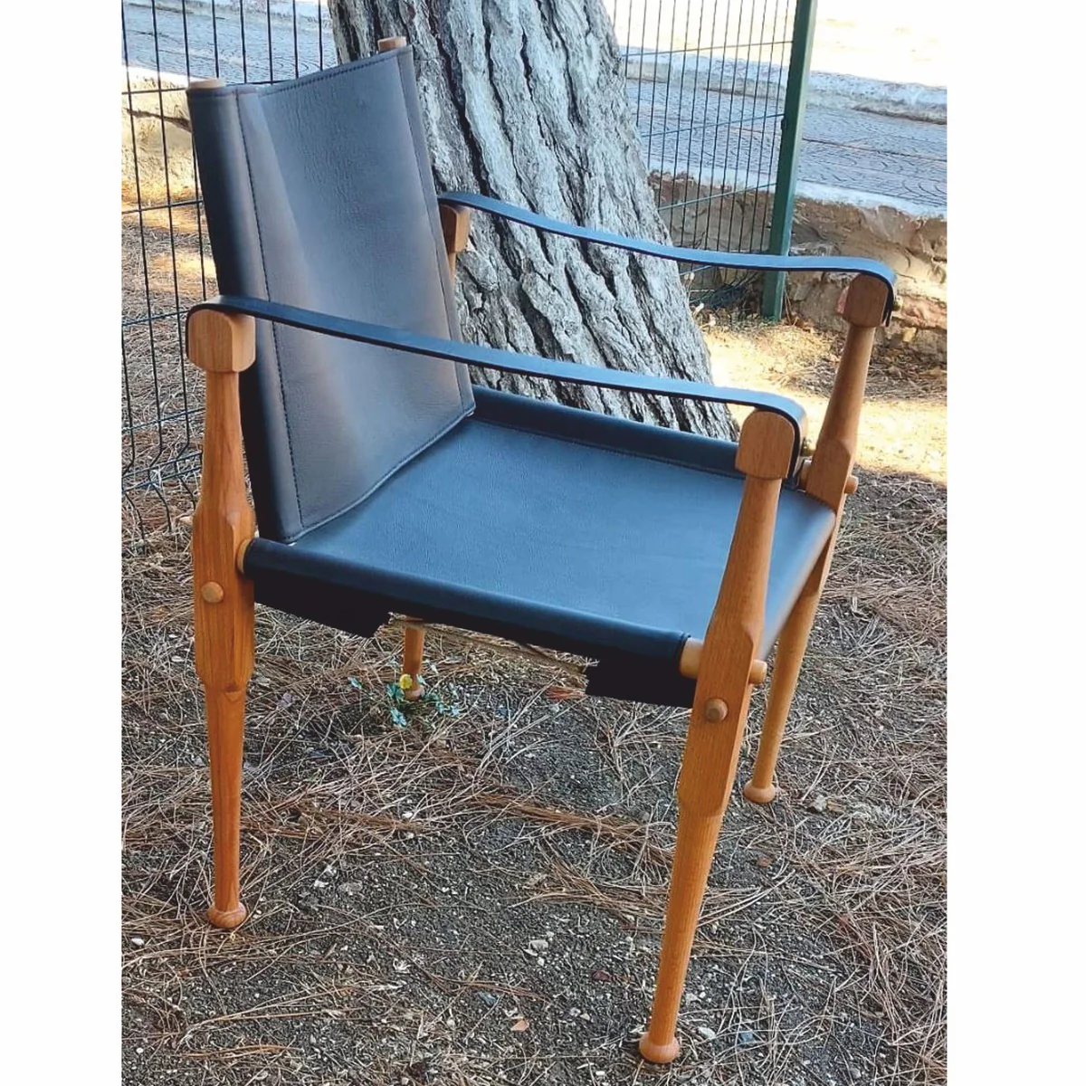 Casa Padrino silla directora de cuero de lujo con reposabrazos negro / natural - Muebles de cuero genuino