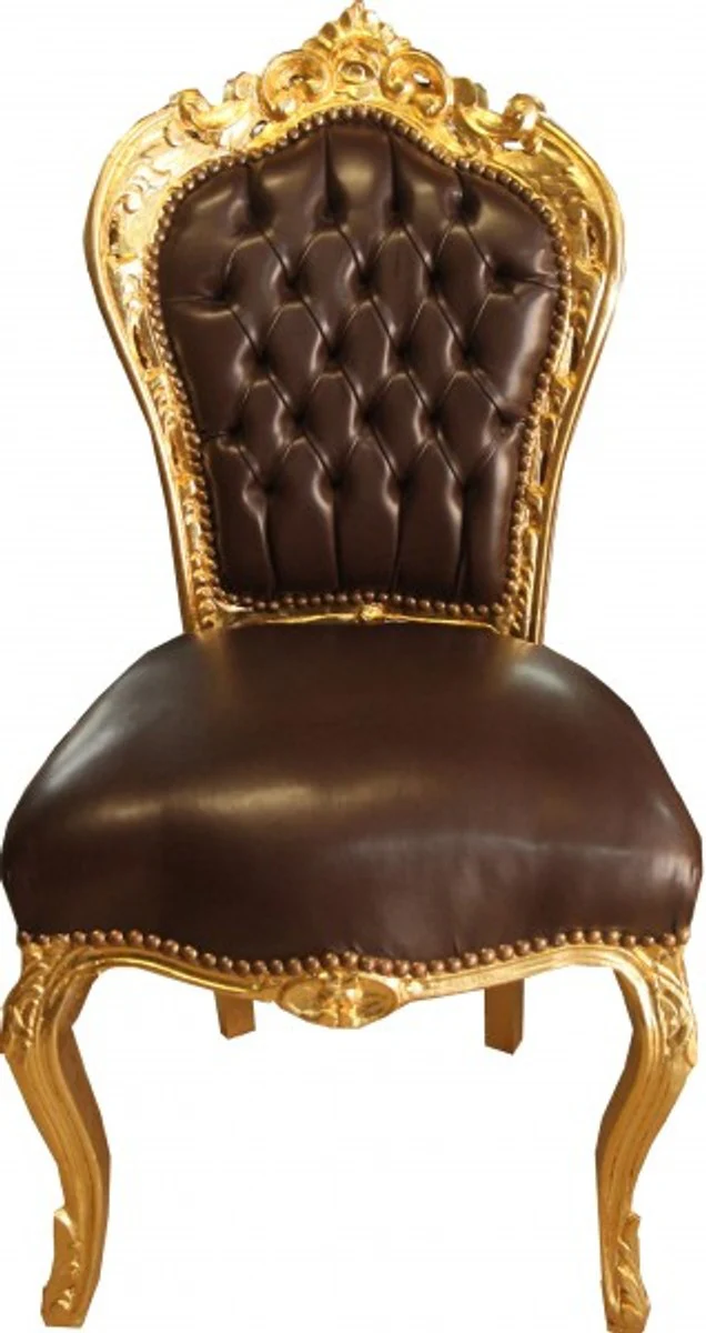 Casa Padrino barroco Cena silla marr¨®n ¨®ptica de cuero / oro - Muebles
