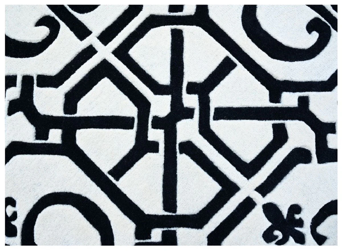 Casa Padrino Alfombra de Salón Barroco de Lujo Blanco / Negro 200 x 300 cm - Interior Barroco