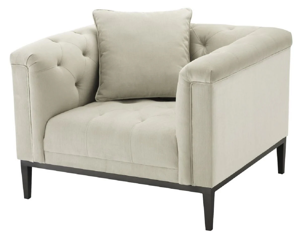 Casa Padrino Sill¨®n Chesterfield de Lujo con Almohada Gris Claro / Gunmetal 103 x 97 x H .75 cm - Muebles de Sala Chesterfield