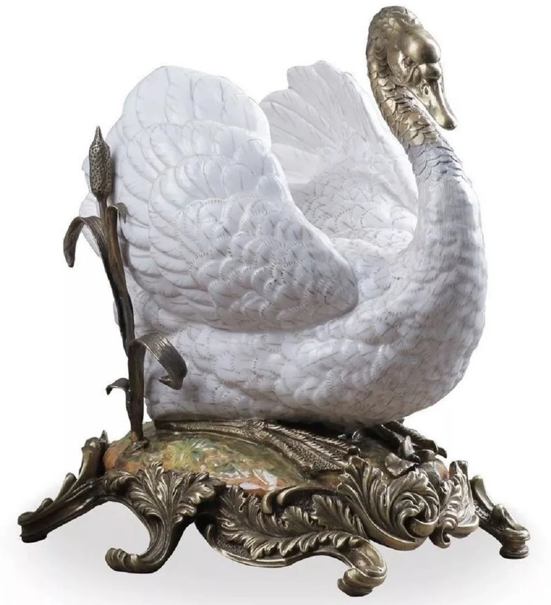 Casa Padrino figura decorativa de porcelana barroco cisne blanco / bronce 20 x 18 x A. 24 cm