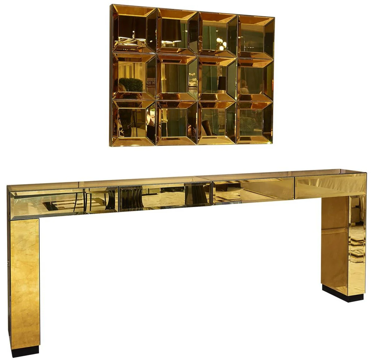 Casa Padrino conjunto de muebles de dise?o de lujo oro - 1 Mesa consola con espejo con 4 cajones y 1 espejo de pared - Muebles de Hotel - Calidad de Lujo - Hecho en Italia