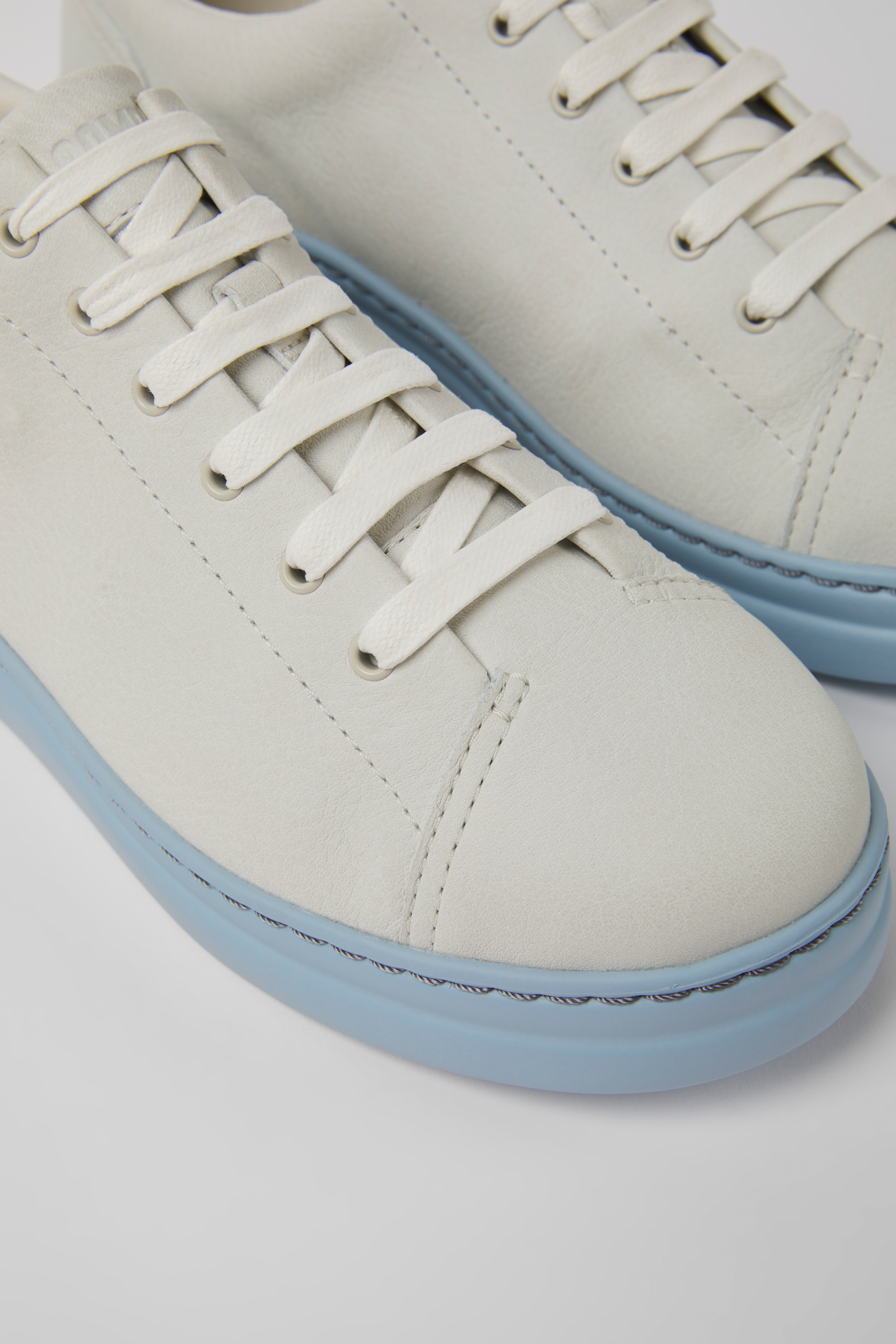 Runner Up - White and blue non-dyed leather sneakers for women