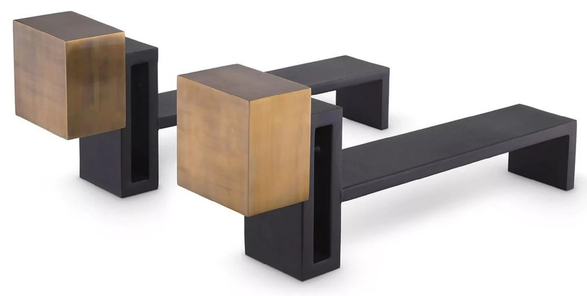 Casa Padrino conjunto de morillos de lujo lat¨®n vintage / negro 54 x 12 x A. 21,5 cm - Accesorios para Chimeneas - Colecci¨®n de Lujo