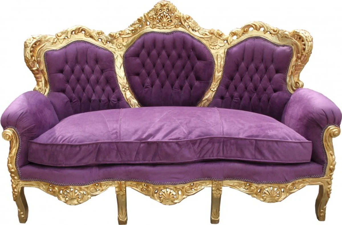 Casa Padrino Baroque Sofa King Purple / Gold - Furniture Lounge Couch