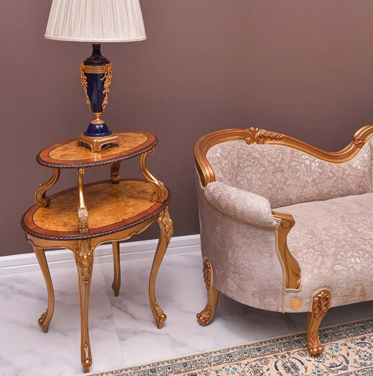 Casa Padrino mesa auxiliar barroco de lujo marr¨®n / natural / oro - Muebles Barrocos - Hecho en Italia