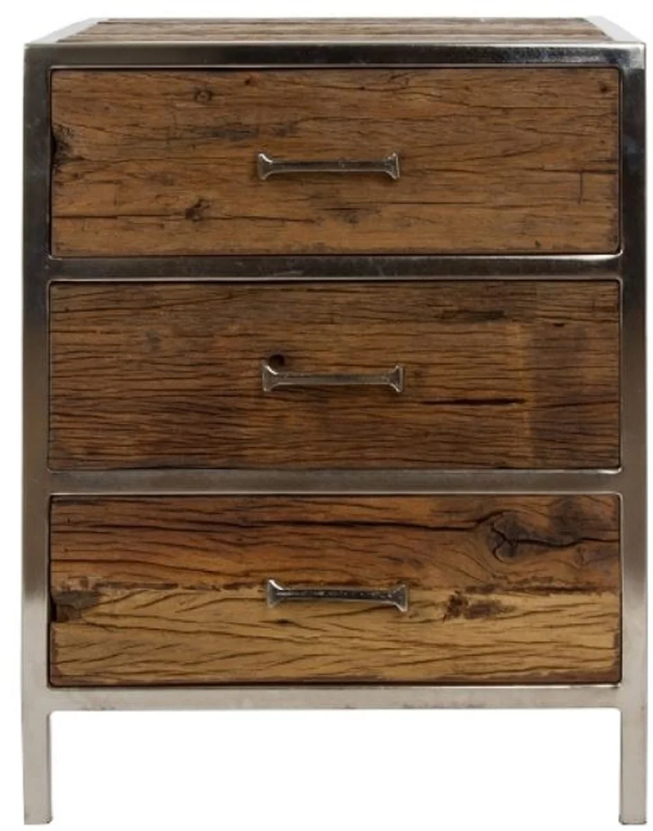 Casa Padrino mesa de noche con 3 cajones marrón / plata 45 x 40 x H. 60 cm - Muebles de Dormitorio