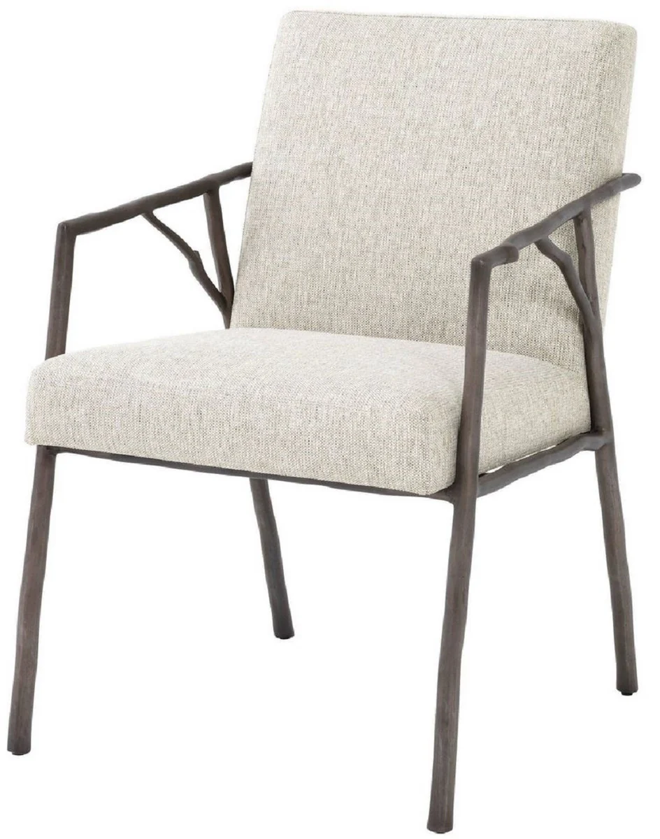 Casa Padrino silla de comedor de lujo natural / bronce 56 x 61 x A. 83 cm - Silla de cocina noble con reposabrazos - Muebles de comedor de lujo