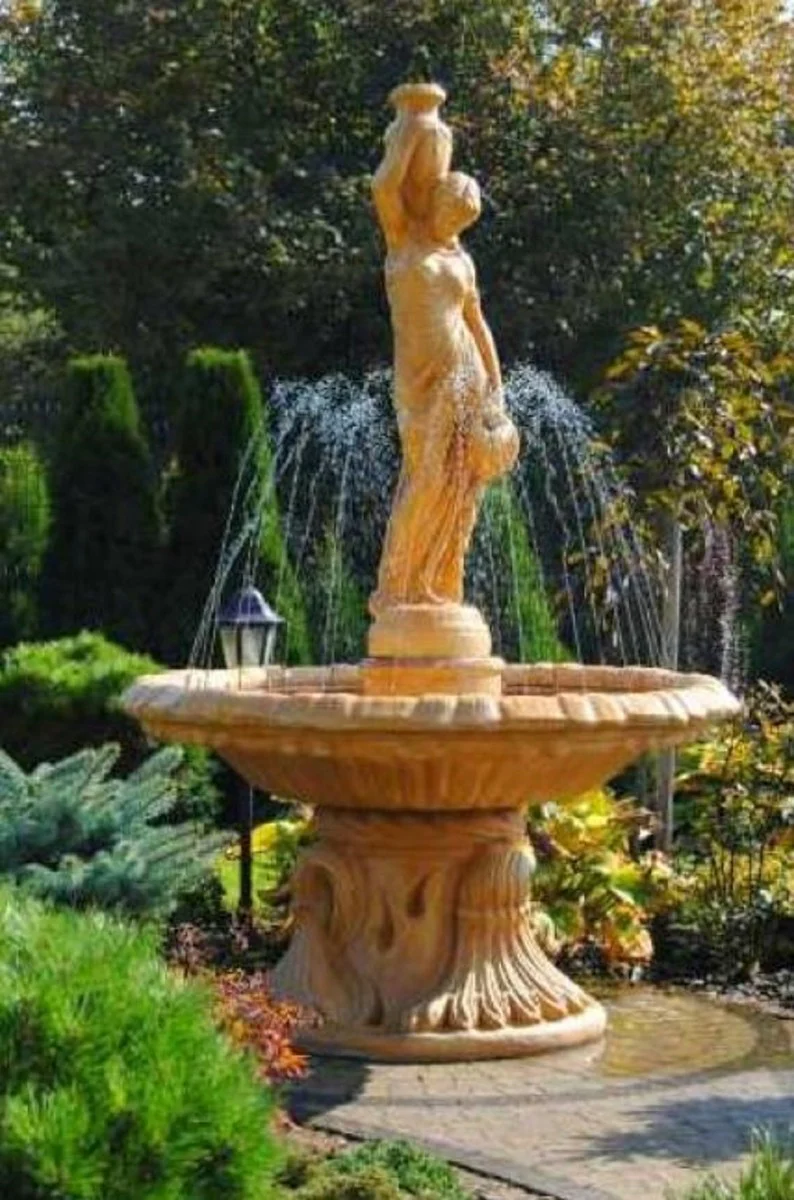 Casa Padrino fuente Art Nouveau beige Ø 155 x A. 228 cm - Magnífica Fuente de Jardín - Fuente de Decoración de Jardín - Accesorios de Decoración de Jardín Barroco y Art Nouveau