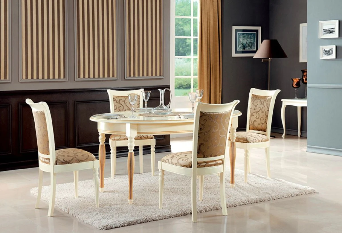Casa Padrino mesa de comedor barroco de lujo crema / oro 160-360 x 110 x A. 77,5 cm - Mesa de comedor extensible ovalada de madera maciza - Muebles de comedor barrocos