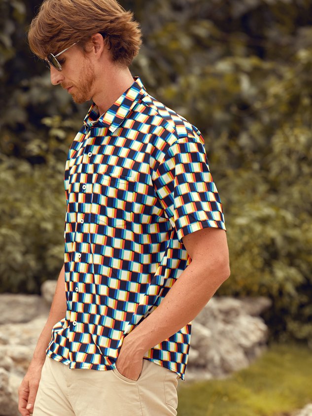Funky Checkerboard Chest Pocket Short Sleeve Shirt