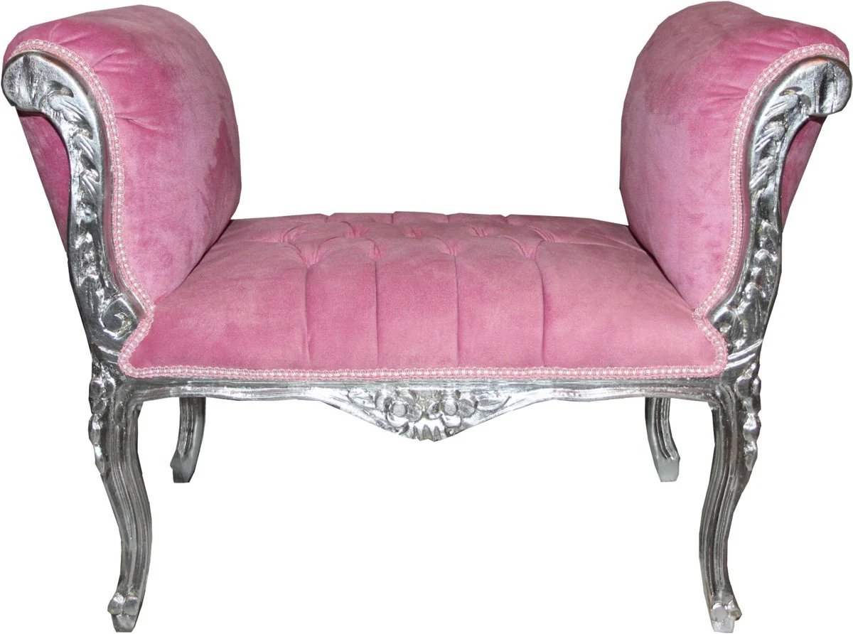 Taburete Taburete Casa Padrino, Rosa / Plateado con pedrer¨ªa Bling Bling - Banco barroco