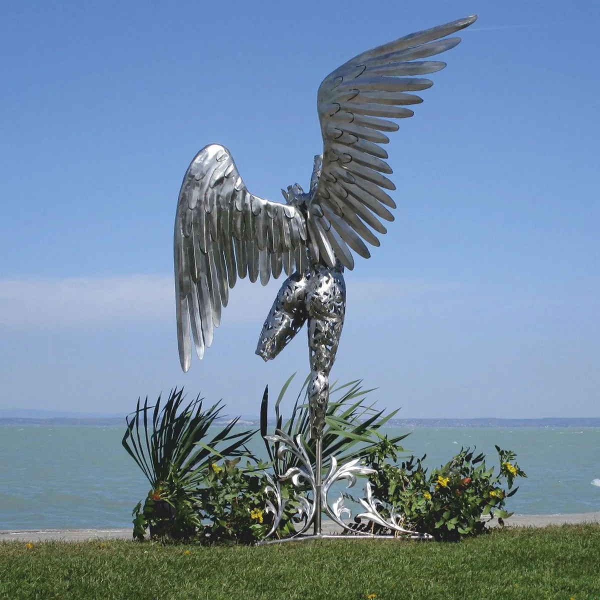 Casa Padrino escultura decorativa de lujo ¨¢ngel plata A. 230 cm - Figura gigante de jard¨ªn