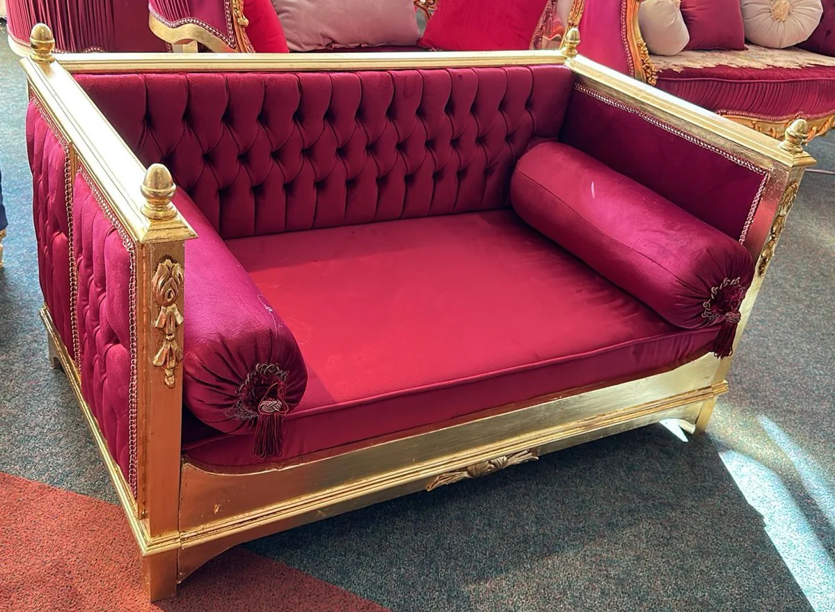 Casa Padrino cama de perro barroco púrpura / oro - Cama de perro de estilo antiguo hecha a mano - Magníficos muebles para perros en estilo barroco - Muebles barrocos para mascotas