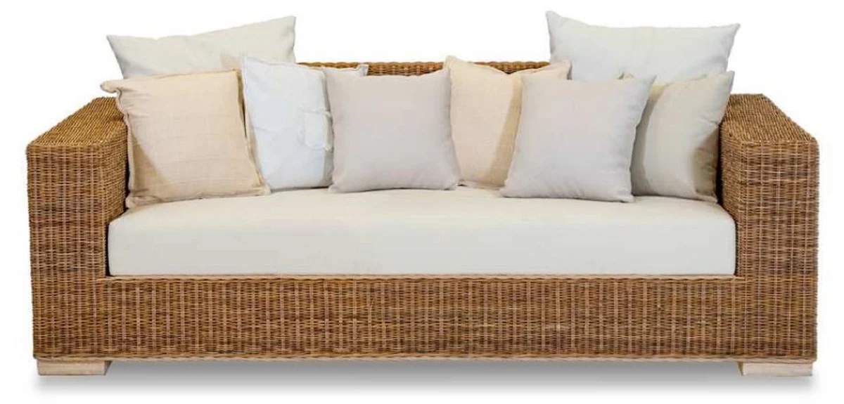 Casa Padrino sof¨¢ de jard¨ªn de lujo marr¨®n / crema / multicolor 200 x 90 x A. 70 cm - Sof¨¢ resistente a la intemperie con cojines - Muebles de piscina - Muebles de jard¨ªn - Hecho en Italia