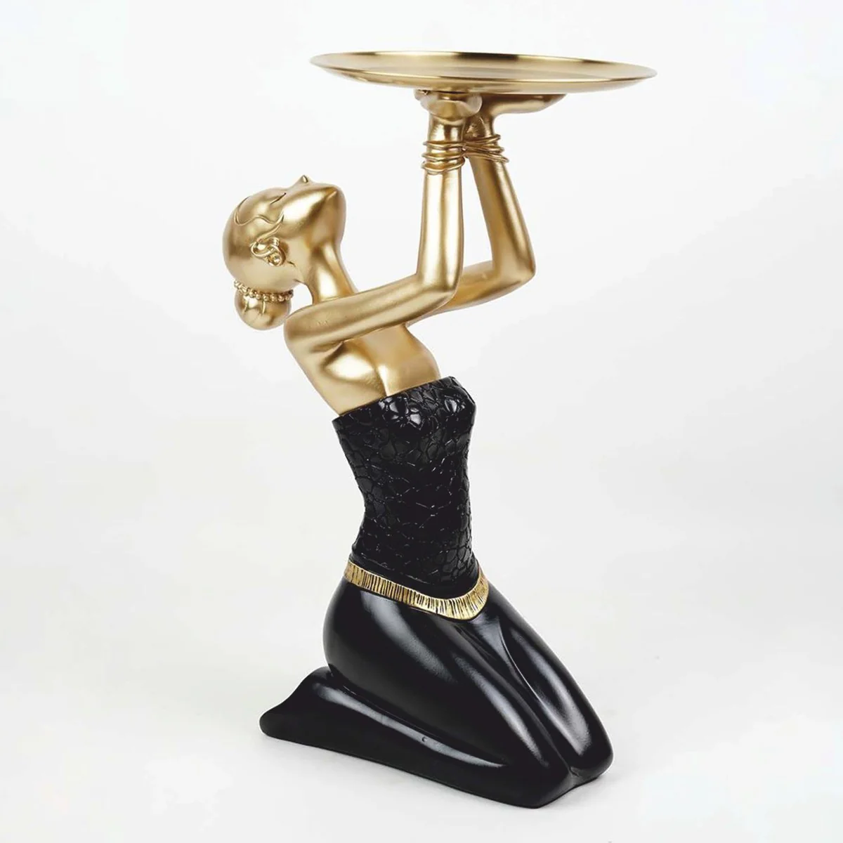 Casa Padrino figura decorativa dama con bandeja negro / oro A. 66 cm - Escultura decorativa