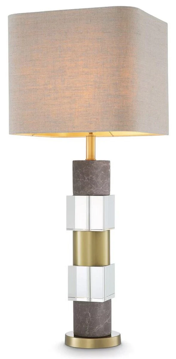 Casa Padrino lámpara de mesa de lujo latón antiguo / gris / beige 35 x 35 x A. 87 cm - Lámpara de escritorio con mármol y cristal - Calidad de Lujo
