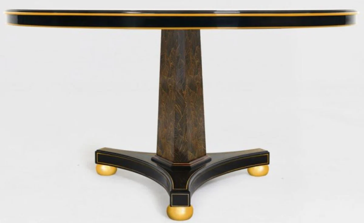 Casa Padrino mesa de comedor de lujo negro / bronce / oro ? 150 x A. 78 cm - Mesa de cocina redonda de madera maciza - Mesa de comedor - Muebles de comedor de lujo