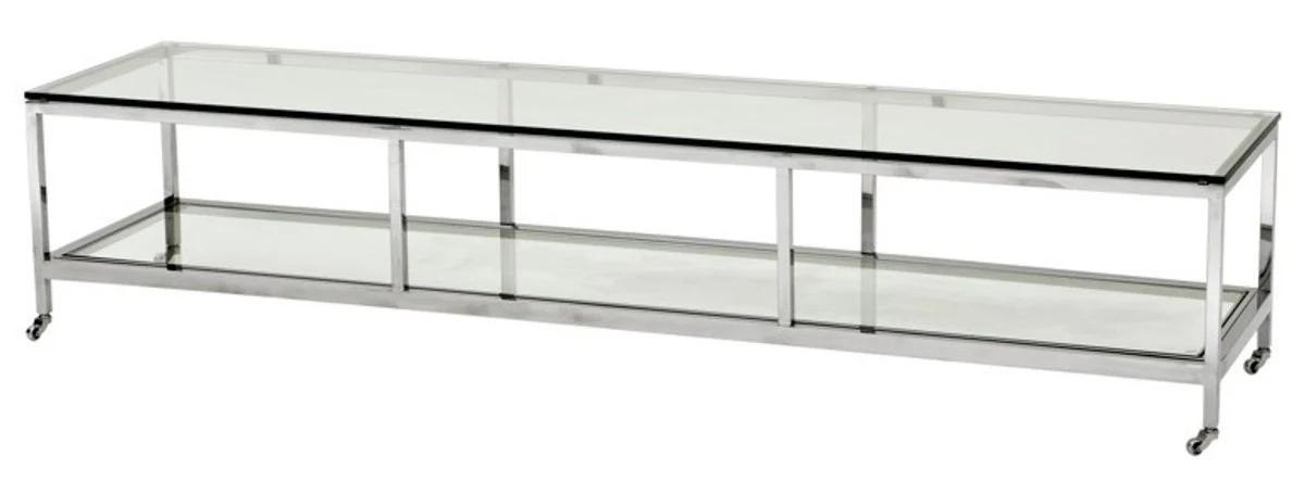 Casa Padrino luxury Art Deco designer coffee table polished stainless steel with glass 190 x 45 cm - Luxury Collection - Side