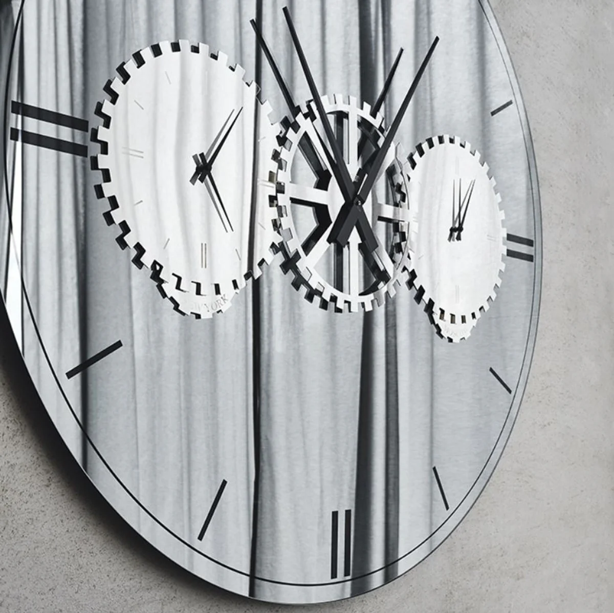 Casa Padrino espejo de pared / reloj de pared de lujo plata Ø 120 cm - Elegante reloj de pared redondo con espejo - Muebles de Salón - Calidad de Lujo