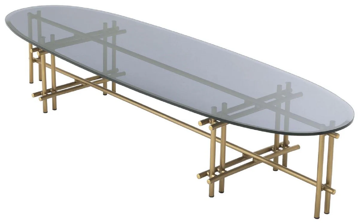 Casa Padrino mesa de centro de lujo lat¨®n / gris 159 x 50 x A. 30 cm - Mesa de sal¨®n de acero inoxidable con tapa de vidrio - Muebles de sal¨®n - Calidad de Lujo