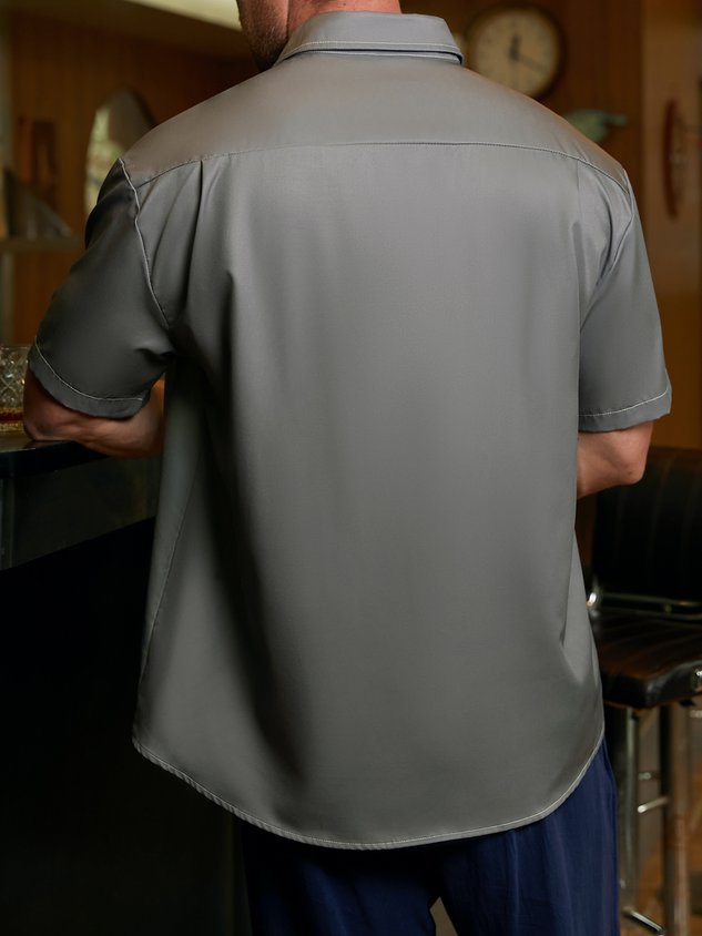 Kung fu Rooster Chest Pocket Short Sleeve Casual Shirt